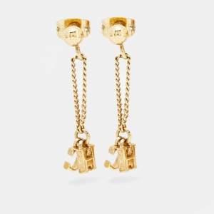 Pre Owned Carolina Herrera CH Gold Tone Metal Drop Earrings
