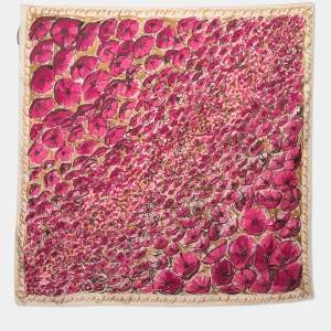 Carolina Herrera Pink Floral Print Silk Scarf