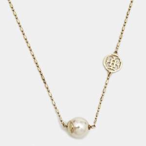 CH Carolina Herrera Faux Pearl Gold Tone Station Necklace