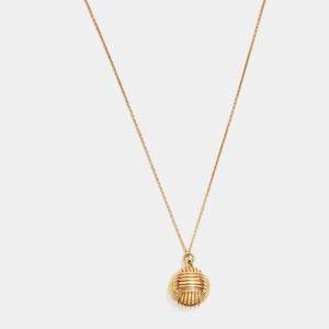 Carolina Herrera Textured Gold Tone Round Pendant Necklace