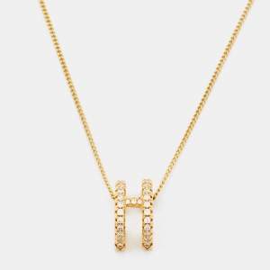 Carolina Herrera Gold Tone C/H Crystal Studded Pendant Necklace