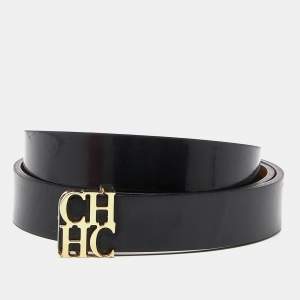 Carolina Herrera Black Leather CHHC Logo Waist Belt 85CM