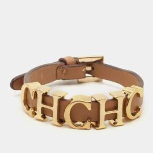 Carolina Herrera CH Leather Gold Tone Bracelet 