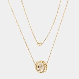 Carolina Herrera Faux Pearl Gold Tone Logo Double Strand Necklace
