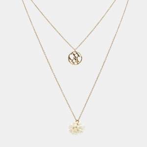 Carolina Herrera CH Faux Pearl Gold Tone Double Chain Necklace