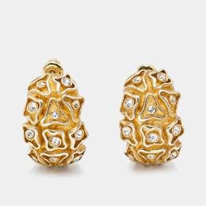 Carolina Herrera Crystal Textured Gold Tone Earrings