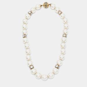 Carolina Herrera Crystal Faux Pearl Beaded Magnetic Necklace
