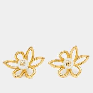 Carolina Herrera  CH Faux Pearl Gold  Tone Earrings