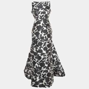 CH Carolina Herrera Black/White Floral Print Scoop Back Sleeveless Gown L