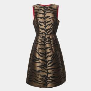 Carolina Herrera Brown/Black Animal Print Jacquard Midi Dress L