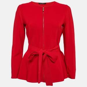 Carolina Herrera Red Stripe Knit Flared Zip-Up Jacket S