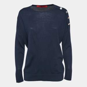 Carolina Herrera Navy Blue Knit Full Sleeve Sweater S