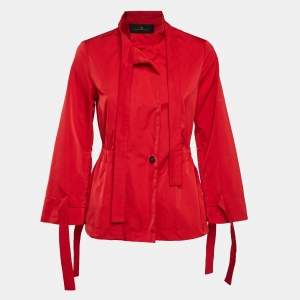 Carolina Herrera Red Synthetic Tie-Up Detail Zip-Up Jacket S