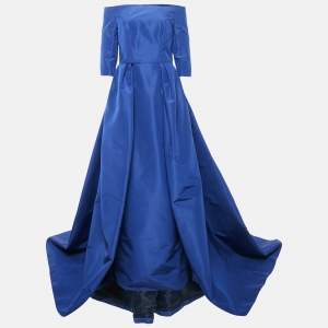 Carolina Herrera Blue Cadet Silk Off-Shoulder Gown M