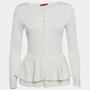 CH Carolina Herrera White Jersey Pleat Detail Hem Blouse XS