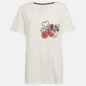 Carolina Herrera Ivory Hearts Print Jersey T-Shirt L