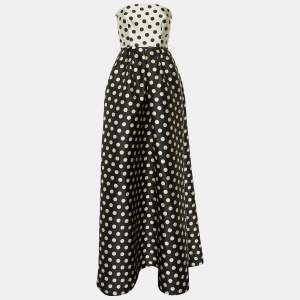 CH Carolina Herrera Monochrome Polka Dot Faille Strapless Gown S