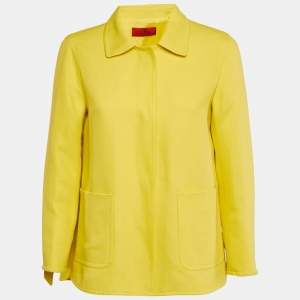Pre Owned CH Carolina Herrera Yellow Cotton Blend Tie-Up Detail Oversized Coat S
