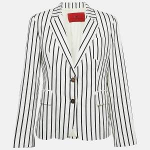 CH Carolina Herrera White/Black Stripe Linen Blend Blazer L