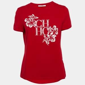 CH Carolina Herrera Red Cotton Floral Logo Embroidery T-Shirt M