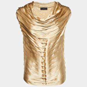 CH Carolina Herrera Gold Silk Satin Pleated Top S