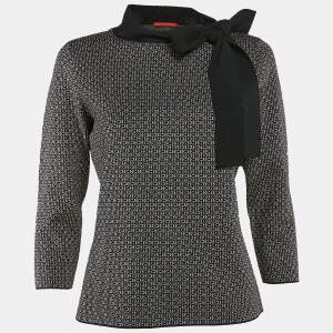 Carolina Herrera Black Logo Jacquard Lurex Knit Sweater M