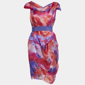 CH Carolina Herrera Multicolor Abstract Print Silk Belted Short Dress S