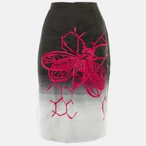 Pre Owned Carolina Herrera Black/White Bee & Honeycomb Embroidered Crepe & Silk Skirt L