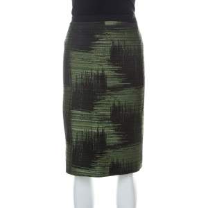 Pre Owned Carolina Herrera Green and Black Jacquard Skirt XL