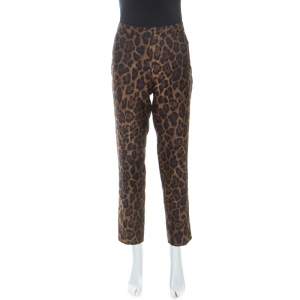 Pre Owned CH Carolina Herrera Bicolor Leopard Pattern Jacquard Tapered Pants L