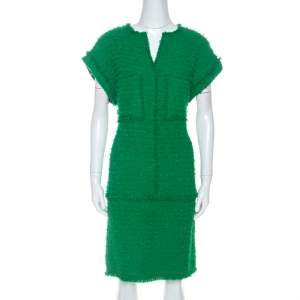 Pre Owned CH Carolina Herrera Green Boucle Knit Drop Waist Dress M