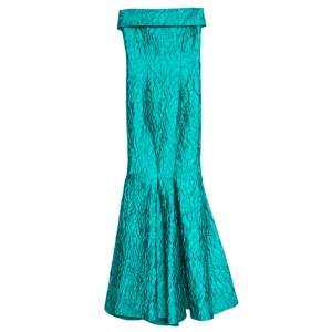 Pre Owned Carolina Herrera Green Jacquard Strapless Mermaid Gown S 