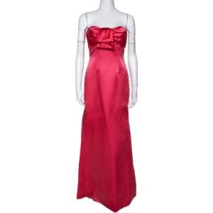 Pre Owned CH Carolina Herrera Coral Pink Silk Strapless Evening Gown S 