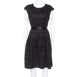 Carolina Herrera Black Sequin & Tinsel Accented Midi Dress L