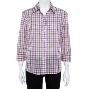 Pre Owned CH Carolina Herrera Purple Checked Cotton Long Sleeve Shirt L