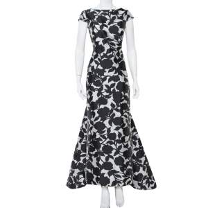 Pre Owned CH Carolina Herrera Monochrome Printed Scoop Back Sleeveless Gown L 