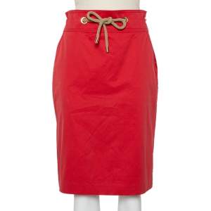 CH Carolina Herrera Vintage Red Cotton Waist Tie Detail Knee Length Skirt L