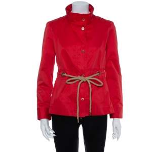 CH Carolina Herrera Vintage Red Cotton Zipper Front Waist Tie Detail Jacket M