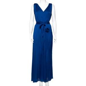 CH Carolina Herrera Royal Blue Satin Pleated Sleeveless Maxi Dress S