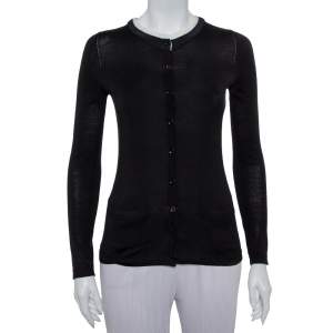Carolina Herrera Black Knit Contrast Neck Detail Button Front Cardigan XS