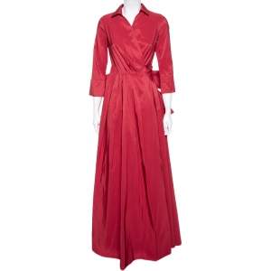 Pre Owned CH Carolina Herrera Red Cache-Coeur Taffeta Shirt-Dress Evening Gown S