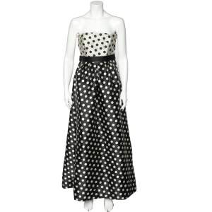 Pre Owned CH Carolina Herrera Monochrome Polka Dot Strapless Evening Gown M