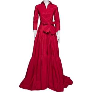 Pre Owned CH Carolina Herrera Red Cache-Coeur Taffeta Shirt-Dress Evening Gown S