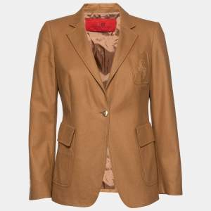 Pre Owned CH Carolina Herrera Camel Brown Wool Logo Embroidered Single Breasted Blazer M
