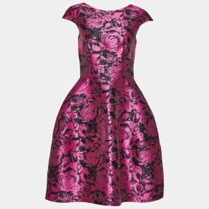 Pre Owned CH Carolina Herrera Pink Rose Jacquard Sleeveless Flared Short Dress S