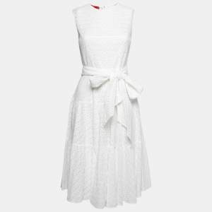 Pre Owned CH Carolina Herrera White Embroidered Cotton Sleeveless Dress S