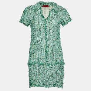 Pre Owned CH Carolina Herrera Green Tweed Shift Dress S