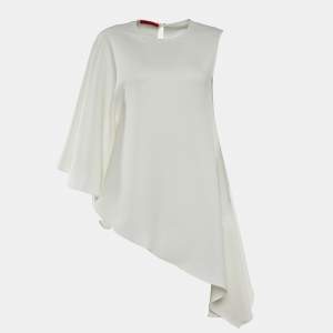 Pre Owned CH Carolina Herrera White Crepe Asymmetrical Sleeves Top S