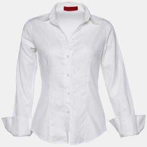 Pre Owned CH Carolina Herrera White Logo Jacquard Cotton Button Front Shirt S