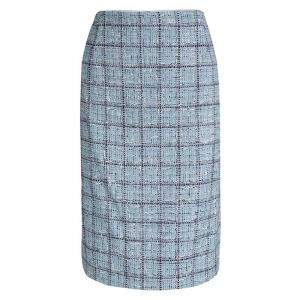 Pre Owned Carolina Herrera Powder Blue Checked Tweed Skirt XL